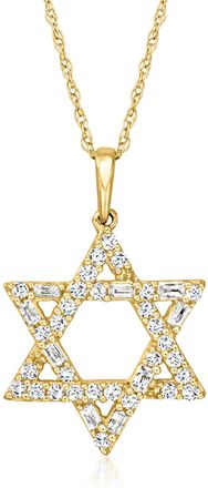 Ross-Simons Round and Baguette Diamond Star Of David Pendant Necklace in 14kt Yellow Gold