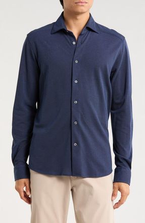 Jack Victor Bernard Long Sleeve Knit Shirt in Navy at Nordstrom Rack, Size Xx-Large