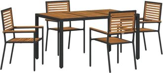 vidaXL Garden Dining Set 5 pcs Black, Wood 90 x 90 x 75 cm Poly Rattan Vidaxl
