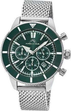 Porsamo Bleu Brandon Chronograph Mesh Strap Watch, 44mm in Silver/green at Nordstrom Rack