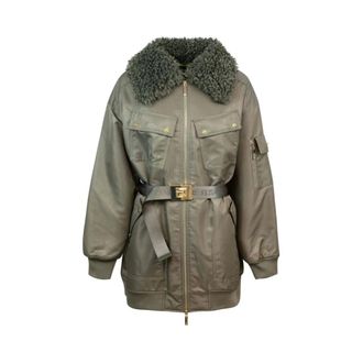Elisabetta Franchi Winter Jackets, female, Green, XS, Oversized Belted Puffer Jacket