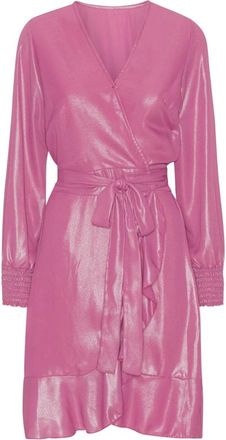 Americandreams Milly LS Shimmer Wrap Dress - Dames - Wikkelkleedje - Roze - L - Polyester - Kleedjes