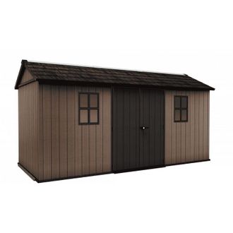 Keter Caseta De Jard&iacute;n De Resina Evotech+, 476 X 230 Cm, Con Suelo Y Puerta Doble, Carga De Nieve De 150 Kg/m&sup2;, Newton Plus 7515/1575, Marr&oacute;n, Keter