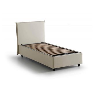 Talamo Italia Dmora - Cama Individual Dbaldo, Cama Contenedor Con Revestimiento De Tela, 100% Made In Italy, Apertura Frontal, Adecuado Para Colch&oacute;n Cm 90x190, Beig