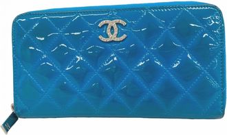 Chanel Turquoise Patent Leather Long Wallet (Bi-Fold) (Pre-Owned)