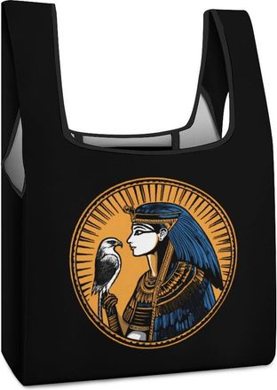 Generic Egyptian Goddess And Bird Reusable Shopping Bags Lightweight Foldable Grocery Bag Polyester Washable Tote Bag