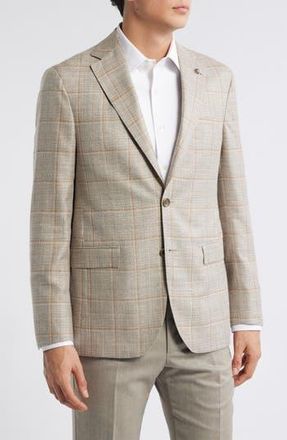 Jack Victor Midland Contemporary Fit Windowpane Check Wool & Silk Blend Sport Coat in Taupe at Nordstrom Rack, Size 38 Short