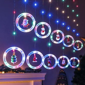 OEM Guirnalda De Luces Navide&ntilde;as De 3 M Para Cortinas, Luces De Cortina Para Ventanas Interiores, Multicolor Con Figuras Navide&ntilde;as 3d, Decoraci&oacute;n Para El 