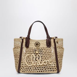 Chlo&eacute; Iconic tote bag in raffia and leather, Hot Sand