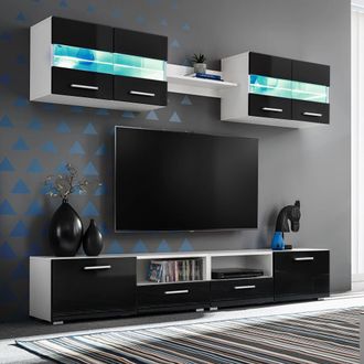 vidaXL Vidaxl - Set Parete Attrezzata Porta Tv Con Luci Led 5 Pz Nero Lucido