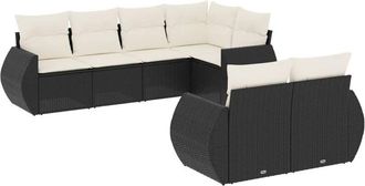 vidaXL Set De Comedor De Jard&iacute;n 7 Pzas Y Cojines Rat&aacute;n Sint&eacute;tico Negro Vidaxl