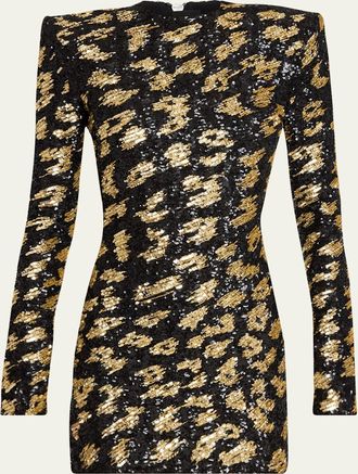 Balmain Sequined Leopard Structured Mini Dress