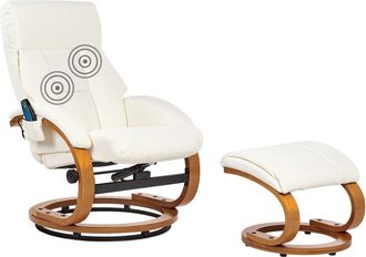 Beliani Sill&oacute;n de masaje con reposapi&eacute;s Piel sint&eacute;tica Blanco