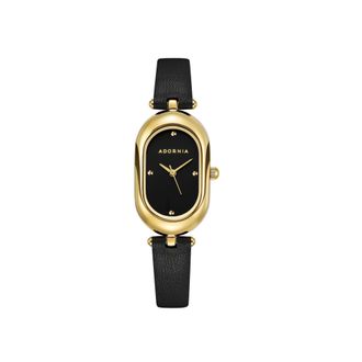Adornia Gold Milan Watch with Black Leather Band and Black Face