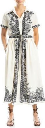 Max Studio Border Print Midi Shirtdress in Natural/Black Tropical at Nordstrom Rack, Size X-Large