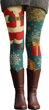 Generic Christmas Leggings for Women UK Xmas Hats Cats Print Tight Yoga Pants High Waist Tummy Control Casual Leggings Non See Through Stretch Trousers Holida