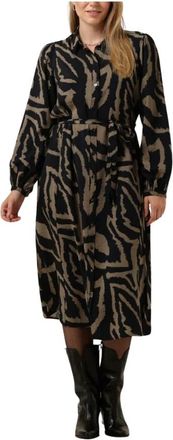 Summum Abstract Leaves Midi Jurk - Dames - Shirt Kleedjes - Zwart - M - Katoen - Kleedjes