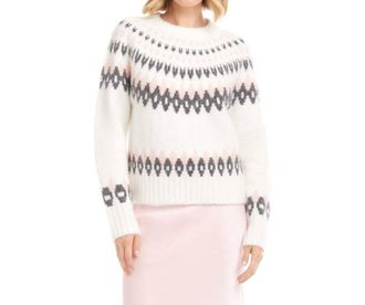 Karen Kane Jacquard Crewneck Sweater In Off White