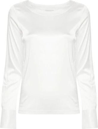 Mazzarelli Witte Satijnen Boothals Blouse - Dames - Blouses - Wit - L - Satijn - Overhemden