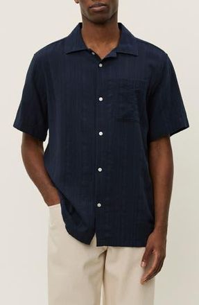 Les Deux Charlie Stripe Organic Cotton Button-Up Shirt in Dark Navy at Nordstrom Rack, Size Xx-Large