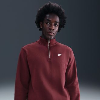 Nike Mens Nike Sportswear Club 1/2-Zip Fleece Top in Red | FN3864-619