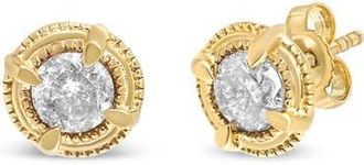 House of Brilliance 14K Yellow Gold Plated Silver 1-1/2 Ct Diamond Solitaire Milgrain Stud Earrings at Nordstrom