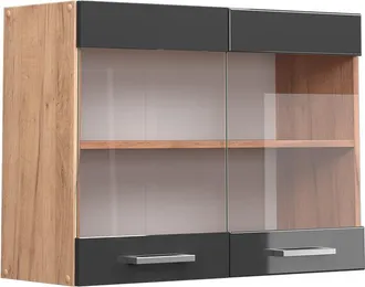 Vicco Armario De Cocina Con Vidrio R-line, Antracita Alto Brillo, 80 Cm