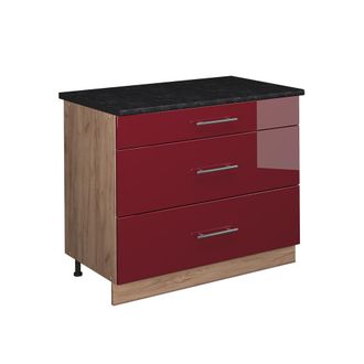 Vicco Mueble Bajo De Cocina Fame-line, Rojo Burdeos Alto Brillo/roble Dorado, 100 Cm, Et Antracita, Vicco