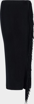 Emporio Armani Fringe-Trim Ottoman Ribbed Knit Midi Skirt