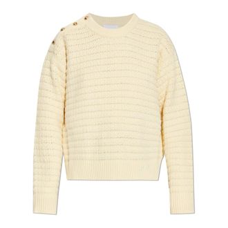 Ganni Wollen Trui - Dames - Ronde hals truien - Beige - L - Wol - Truien & Vesten