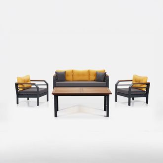 Emob Juego De Sal&oacute;n De Jard&iacute;n De Aluminio Con Mesa Assento 3+1+1 - Amarillo