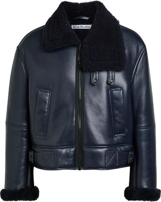 Acne Studios Shearling Leather Jacket - Navy - S