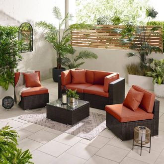 Furniturebox Orlando 4 Seat Modular Outdoor Garden Rattan Sofa in Terracotta