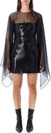 Alberta Ferretti Sequin Chiffon Overlay Mini Dress