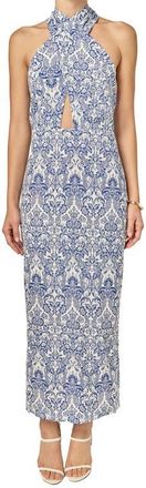 English Factory Print Cutout Halter Maxi Dress in Blue at Nordstrom, Size X-Large