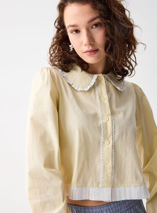 Twik Womens Contrasting trim cropped poplin blouse