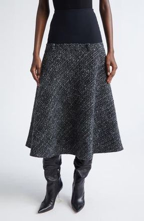 Diesel O-Grace Boucl&eacute; Tweed & Jersey Midi Skirt in Deep Black at Nordstrom Rack, Size 2 Us / 38 It