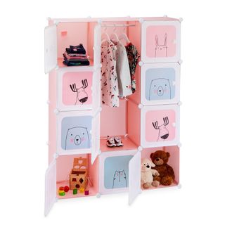 Relaxdays Relaxdays Estanter&iacute;a Infantil, Para Ni&ntilde;as, Pl&aacute;stico, Modular, Con Puertas, 145x110x37,5 Cm, Rosa