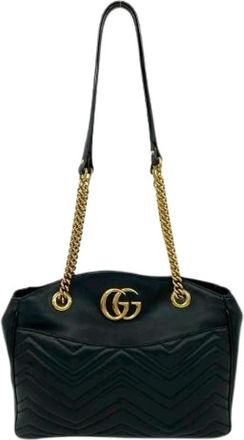 Gucci Pre-owned Shoulder Bags, female, Black, Size: ONE SIZE Pre-owned GG Marmont Leather Tote Bag
