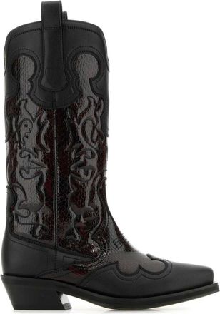 Ganni Mid Shaft Geborduurde Western Laarzen - Dames - Cowboylaarzen - Zwart - 37 EU - Leer - Schoenen