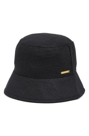 Vince Camuto Croc Embossed Vegan Suede Cloch&eacute; Hat in Black at Nordstrom Rack