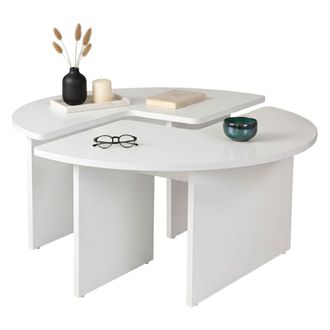 Dmora Mesa De Caf&eacute; Codroipo, Mesa De Centro Baja, Revistero Para Sof&aacute;, Estante De La Sala De Estar, 90x90 H41 Cm, Blanco Y Natural - Dmora