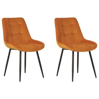 Beliani Beliani - Conjunto De 2 Sillas De Comedor En Terciopelo Naranja Con Patas De Hierro Con Recubrimiento De Polvo Negras Estilo Moderno Melrose