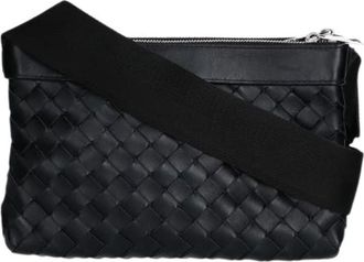Bottega Veneta Pre-owned Cross Body Bags, male, Black, Size: ONE SIZE Pre-owned Duo Intrecciato Calfskin Shoulder Bag