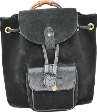 Gucci Vintage Bamboo Backpack Suede Black Suede Backpack Bag (Pre-Owned)