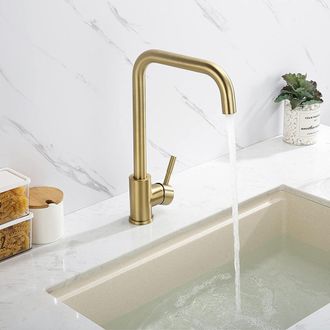 OEM Grifo De Cocina, Acero Inoxidable Sus304, Ca&ntilde;o Giratorio De 360&deg;, Acabado Dorado Cepillado, Aireador Extra&iacute;ble, Para Fregadero