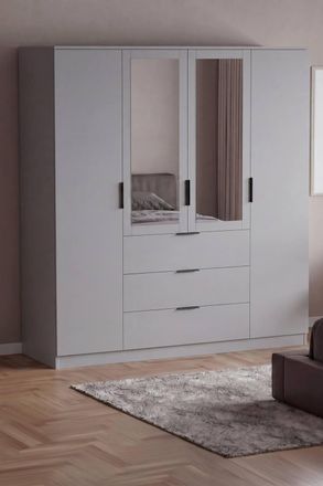 Home Discount Vida Designs Trega 4 Door 3 Drawer Mirrored Wardrobe Storage Furniture in Grey