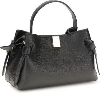 Yuzefi Womens Shoulder Bag Gyoza Black Leather Calf