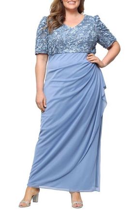 Alex Evenings Embellished Short Sleeve Empire Waist Gown in Skyblue at Nordstrom, Size 18