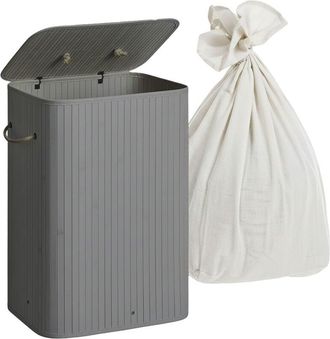 Relaxdays Relaxdays laundry hamper with lid, bamboo, 80 litres, foldable, HxWxD: 60 x 40 x 30 cm, grey
